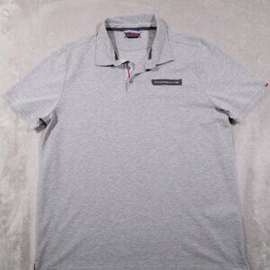 Porsche embroidered short sleeve rugby polo shirt L Men gray